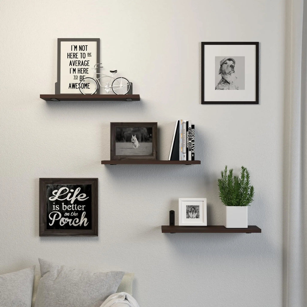 Rustic Solid Wood Floating Wall Shelves Set of 3