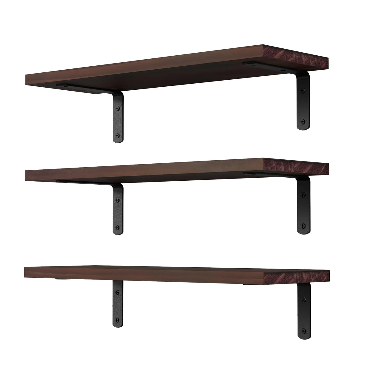 Rustic Solid Wood Floating Wall Shelves Set of 3