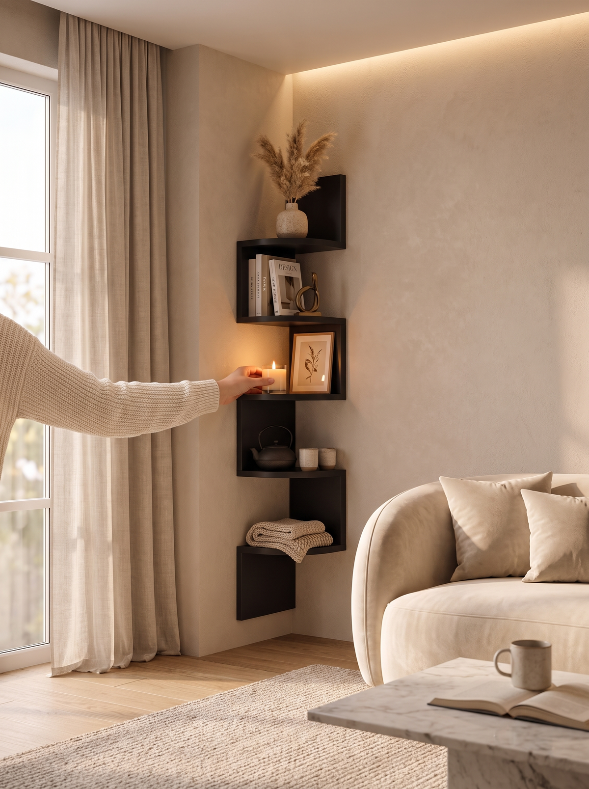 Modern Multi-Tier Corner Wall Shelf, Display What You Love