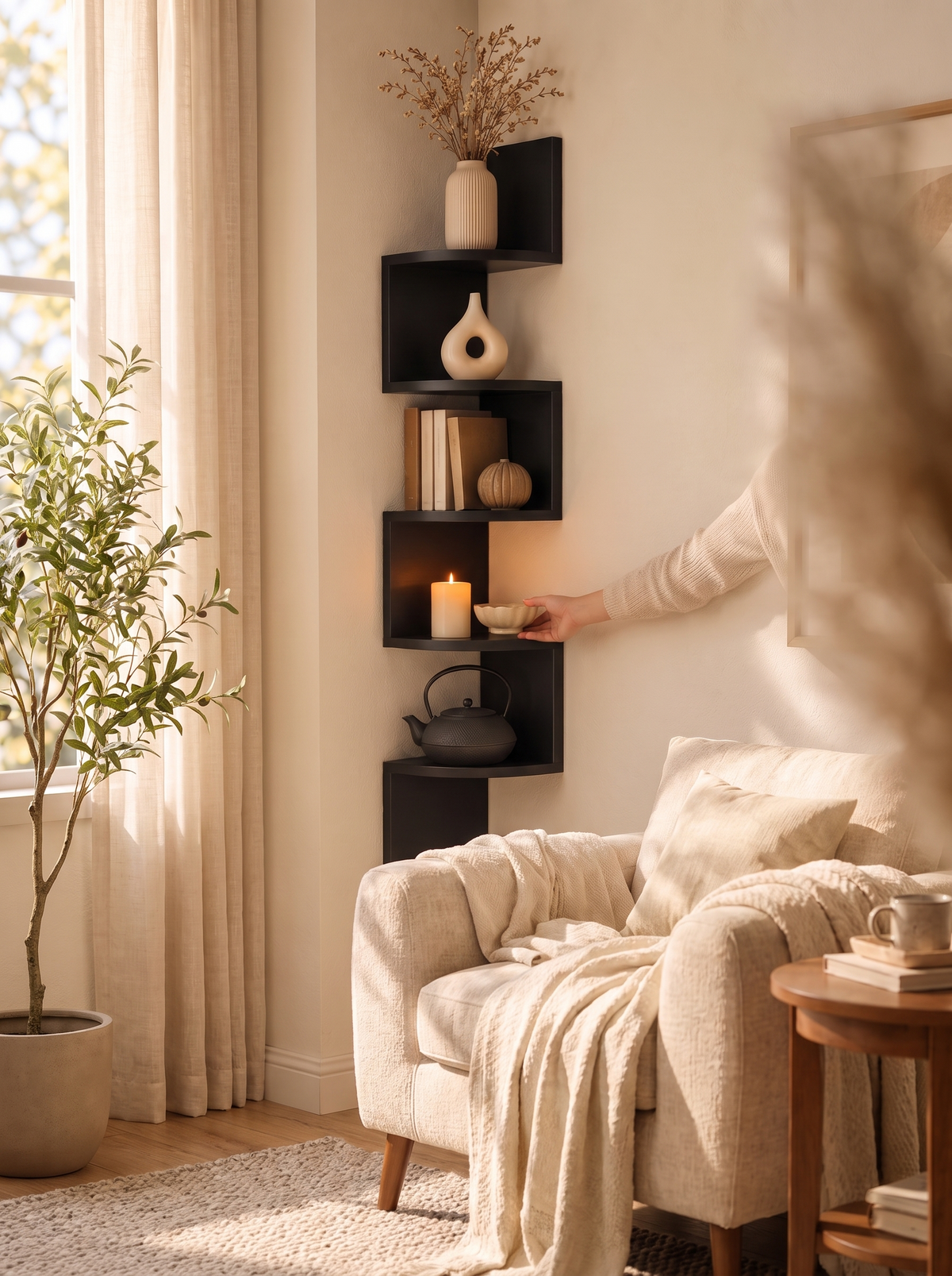 Modern Multi-Tier Corner Wall Shelf, Made For Smaller Spaces