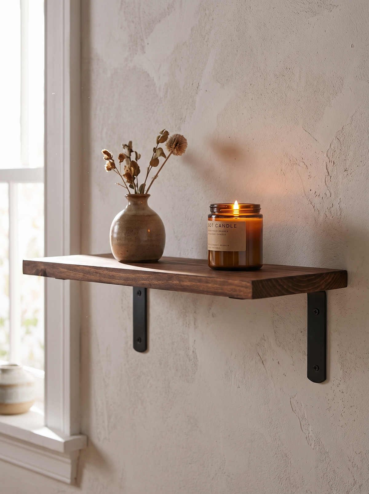 Rustic Floating Wall Shelves, Solid Wood, Warm Look
