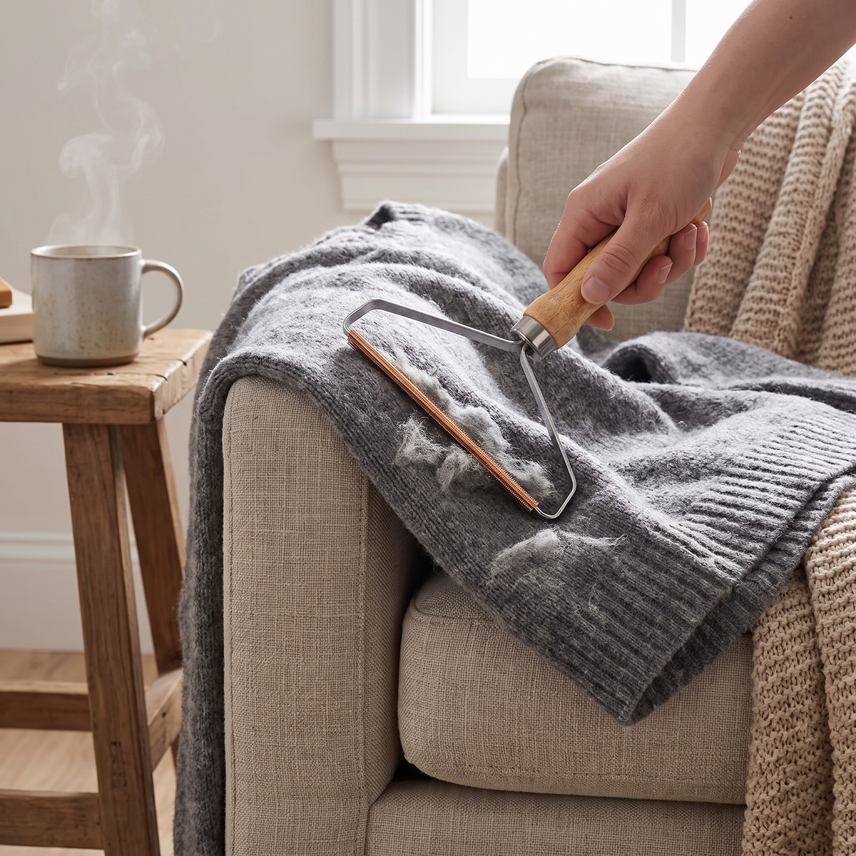 Portable Lint Remover Pet Hair Remover Brush in use