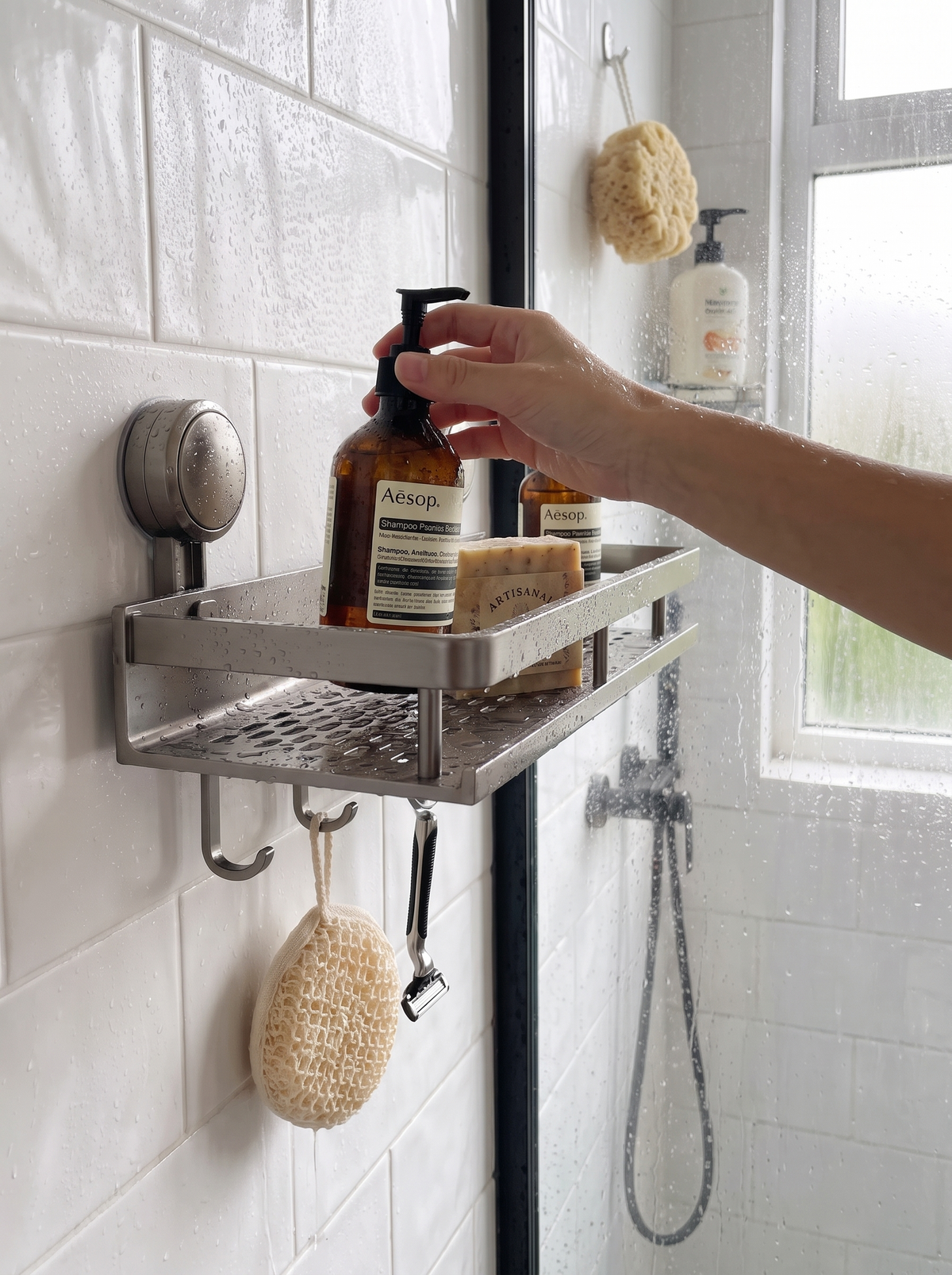 Bathroom shelf keeping everyday items within easy reach