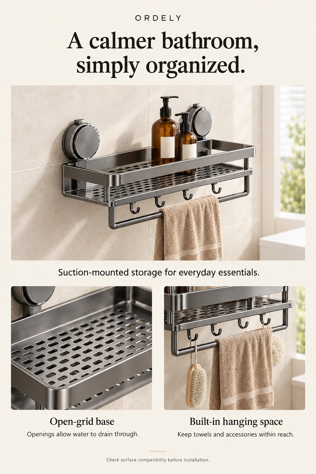 Ordely bathroom shelf feature overview